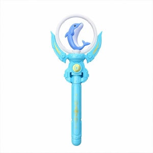 Bagheta magica interactiva pentru copii cu lumini si sunete, rotire, model delfin, albastru, 36 cm
