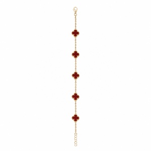 Brățară aurie Roxé cu simboluri bordo elegante, reglabilă 18+5 cm