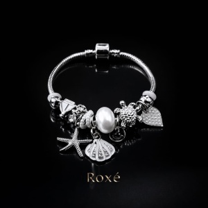 Bratara ROXE argintie cu stea de mare scoica si testoasa charmuri elegante - Img 3