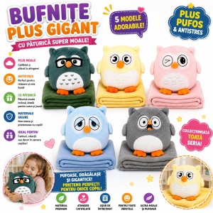 Bufnita de Plus cu Paturica, 30cm, Jucarie Pufoasa si Moale, Model Aleatoriu pentru Copii - Img 2