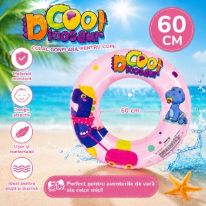 Colac Gonflabil Copii 60 cm cu Model Dinozauri Roz – Pentru Piscină, Plajă și Vacanțe de Vară - Img 2