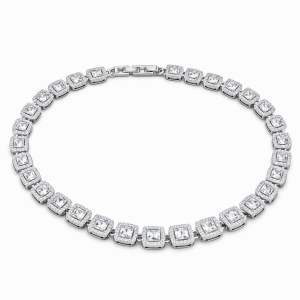 Colier ROXE argintiu cu cristale patrate, design elegant, lungime 40 cm