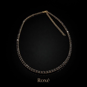 Colier Roxe Auriu cu Pietricele Negre, Elegant, 36 cm, material inoxidabil , reglabil - Img 2