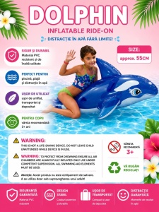 Delfin gonflabil pentru copii, 150x88x55 cm, tip ride-on, ideal pentru piscina si joaca in apa - Img 2