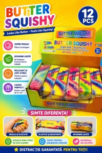Jucarie antistres Butter Squishy 13cm, model pachet de unt rainbow marble, slow rising - Img 3