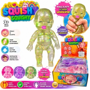 Jucărie Antistres Squishy Bebeluș cu Sclipici 13cm – Figurina Elastică și Moale pentru Relaxare