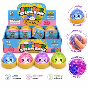 Jucărie Antistres Squishy Dumpling cu Bile din Gel, Sclipici și Lumini LED 5,5 cm - Img 3