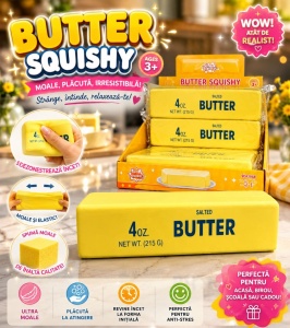 Jucărie Antistres Squishy Unt Gigant 23 cm – Slow Rising, Spumă Moale Premium, Model Realist Butter - Img 3