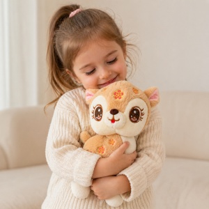 Jucărie de pluș căprioară maro 25 cm – plus moale, model adorabil cu flori - Img 2