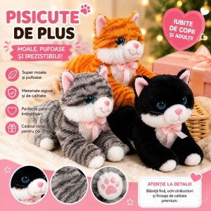 Jucărie de Plus Pisică Moale și Pufoasă, 20cm, cu sunet de mieunat, Model Aleatoriu pentru Copii - Img 2
