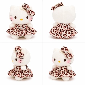 Jucărie pluș pisică , rochiță animal print, 20 cm, moale și decorativă