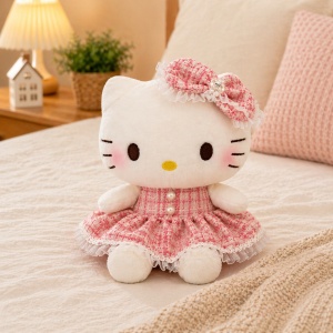 Jucărie pluș pisicuță roz cu rochiță, 50 cm, moale, cadou fete, decor kawaii - Img 2
