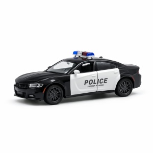 Masinuta politie aliaj metalic scara 1:32, alb-negru, girofar, usi functionale