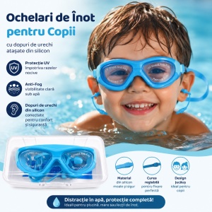 Ochelari de Inot pentru Copii Reglabili cu Dopuri de Urechi din Silicon Anti-Fog UV bleu - Img 2