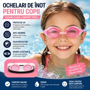 Ochelari de Înot pentru Copii Roz – Reglabili, Anti-Aburire și Protecție UV - Img 2
