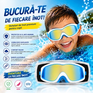 Ochelari de Înot Premium pentru Copii Albastru cu Alb – Anti-aburire, Protecție UV, Bandă Reglabilă - Img 2