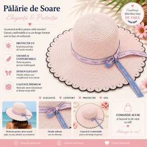 Palarie de Soare pentru Femei, Roz Pal, cu Fundita Eleganta si Boruri Ondulate, Stil Chic de Vara - Img 2
