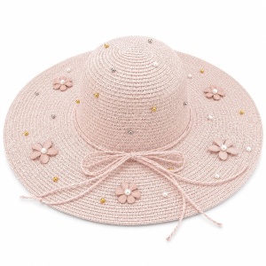 Palarie de Soare Roz Eleganta cu Flori Decorative pentru Plaja si Vacante