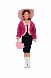 Papusa fashion cu accesorii, tinuta eleganta, palarie si geanta, roz, 32.5 cm - Img 2