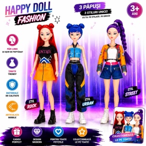 Păpușă Fashion pentru Fetițe – Păr Lung, Articulații Mobile, 3 Stiluri, Model Aleatoriu, 3+ Ani - Img 2