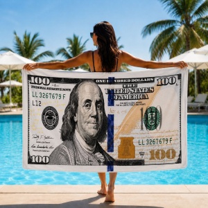 Prosop de Plajă Model Bancnotă 100 Dolari 88x180 cm – Design Original și Modern - Img 2