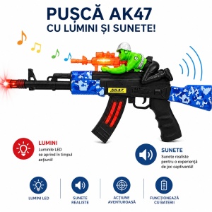 Pușcă de Jucărie AK47 cu Lumini și Sunete, 50 cm – Armă de Jucărie pentru Copii cu Efecte Realiste - Img 2