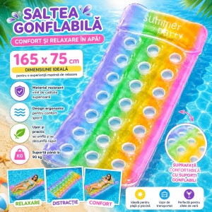 Saltea Gonflabilă Rainbow 165 x 75 cm cu Pernă Integrată – Colac de Relaxare pentru Piscină și Plajă - Img 2