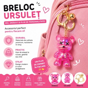 Set 12 Brelocuri Ursuleț 5,5 cm – Mix Culori Holografice, Accesorii pentru Chei, Ghiozdan și Geantă - Img 3