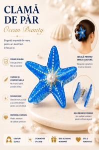 Set 12 Clești de Păr Model Stea de Mare 8x7 cm – Clame de Păr Oceanice cu Perlă Decorativă - Img 2