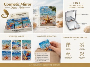 Set 12 oglinzi cosmetice buzunar 2 in 1 cu design marin, compacte - Img 2