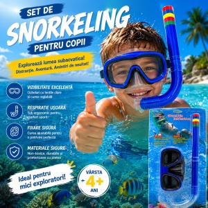 Set Snorkeling pentru Copii Albastru – Mască și Tub Respirator pentru Înot și Scufundări - Img 2