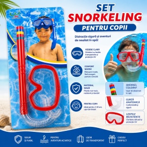 Set Snorkeling Roșu pentru Copii – Mască și Tub Respirat pentru Înot și Scufundări - Img 2