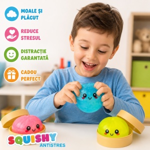 Squishy Dumpling Antistres 8,5 cm în Cutie Tip Bambus – Jucărie Moale pentru Copii, Model Aleatoriu - Img 3