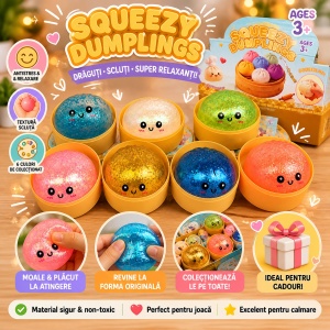 Squishy Dumplings cu Sclipici 8.5cm – Jucărie Antistres Colorata - Img 2