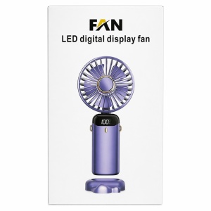 Ventilator de mana albastru cu ecran LED afisaj baterie 19x9,5 cm - Img 2