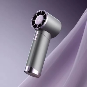 Ventilator portabil reincarcabil USB cu display LED si 100 viteze reglabile, gri mov - Img 2