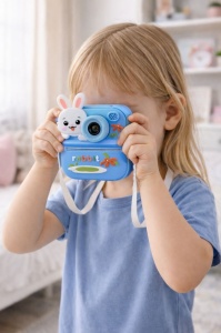 Aparat foto de jucărie pentru copii, design iepuraș, din plastic, Albastru - Img 2