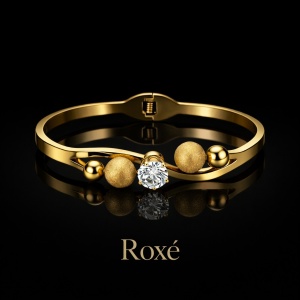 Bratara eleganta ROXE aurie cu cristal stralucitor si bile decorative - Img 2