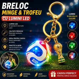 Breloc Minge de Fotbal cu Lumini LED Multicolore și Trofeu – Accesoriu pentru Chei - Img 3