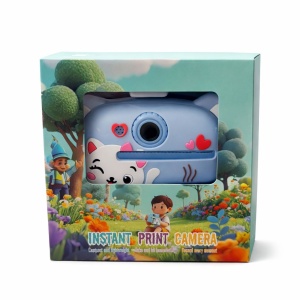 Cameră foto instant pentru copii cu imprimare, model pisică, albastră - Img 2