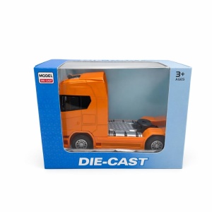 Camion cap tractor metal portocaliu 13.5 cm cabina rabatabila sunete si lumini - Img 2