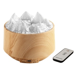 Difuzor Aromaterapie cu Efect Flacara Munte, Umidificator LED 300ml cu Telecomanda, Lemn Deschis - Img 4
