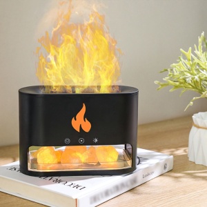 Difuzor aromaterapie flacara LED cu sare Himalaya, umidificator aer silentios USB, negru - Img 4