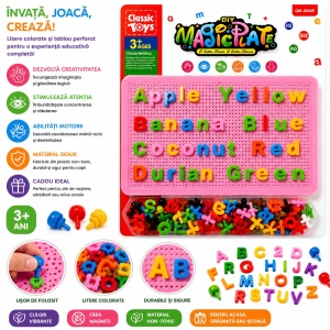 Joc Educativ pentru Copii cu Pioni și Litere Colorate – Tablă Roz Perforată, 3+ Ani - Img 2
