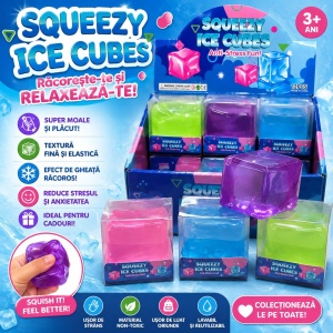 Jucărie Antistres Squishy Cub de Gheață 4cm – Cub Gel Elastic , Relaxare și Distracție, 3+ Ani - Img 2