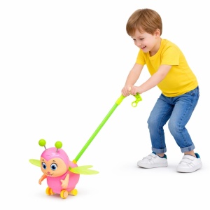 Jucărie de impins tip insectă din plastic, cu mânere, pentru copii, 18 cm, roz - Img 2