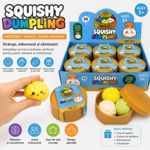 Jucărie Squishy Mini Dumpling în Cutie Bambus – Antistres Moale, Surpriză Colorată pentru Copii - Img 4
