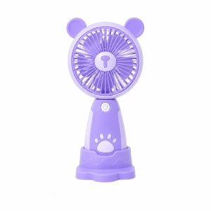 Mini Ventilator Portabil USB cu 3 Viteze, Suport Telefon si Baza, Model Urs, Mov