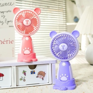 Mini Ventilator Portabil USB cu 3 Viteze, Suport Telefon si Baza, Model Urs, Roz - Img 5