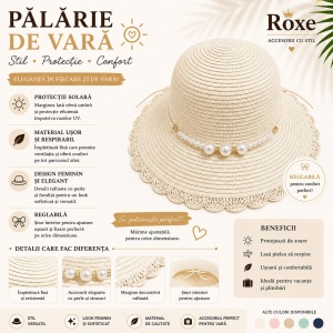 Pălărie Damă Crem de Vară cu Bor Decorativ, Perle Elegante și Margine Dantelată - Img 2